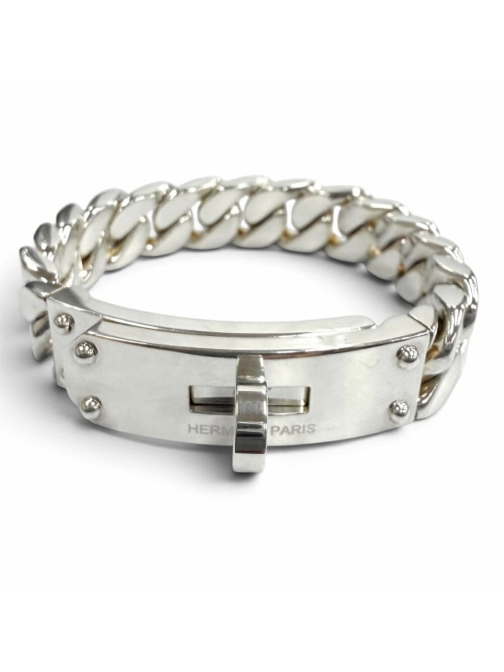 Hermes Kelly Gourmette GM Bracelet Silver
